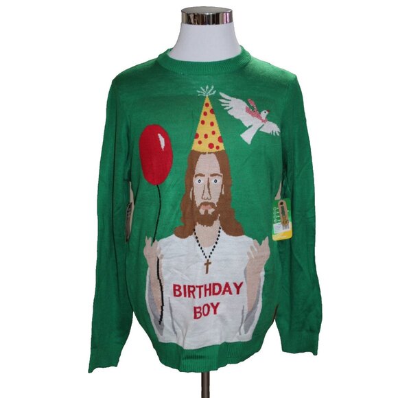 Tipsy Elves Other - TIPSY ELVES JESUS BIRTHDAY BOY UGLY CHRISTMAS SWEATER Men's Size L GREEN  NWT